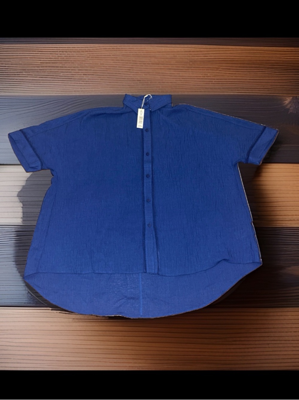 Max Studio Oversized Lightweight Crinkle Texture W/A Designed Button Down Blouse